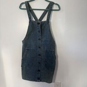 American Eagle Outfitters Denim Pinafore Dress Button Front Pockets M